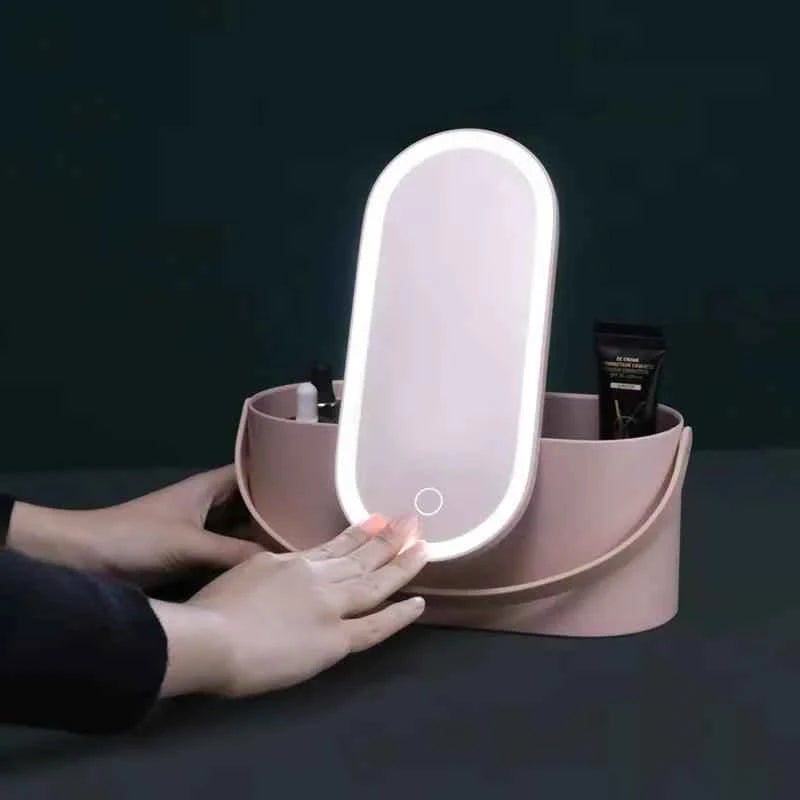 Makeup Organizer Box with LED Light Mirror - Fullshopping