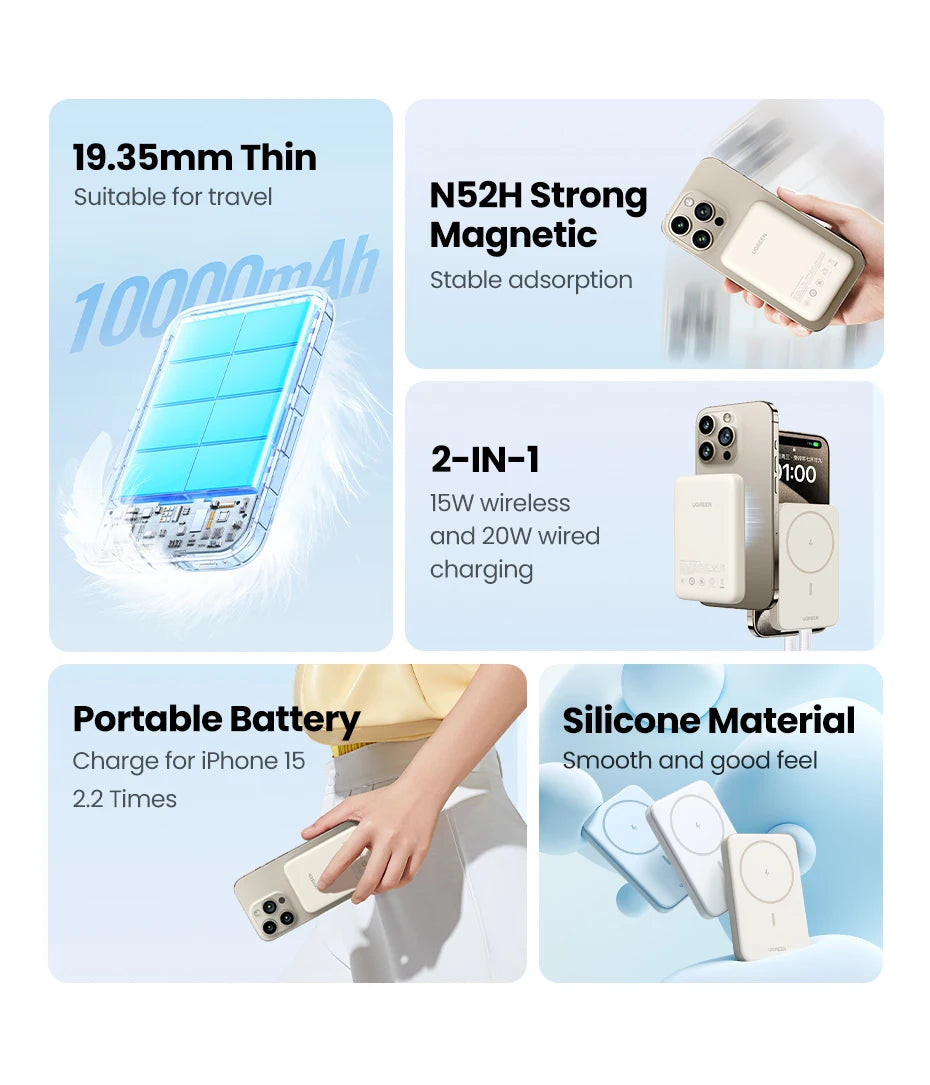 UGREEN PD20W Power Bank Magnetic 10000mAh Portable Wireless Fast Charging PowerBank for Magsafe for iPhone 17 15 Pro Max 16 Pro - Fullshopping