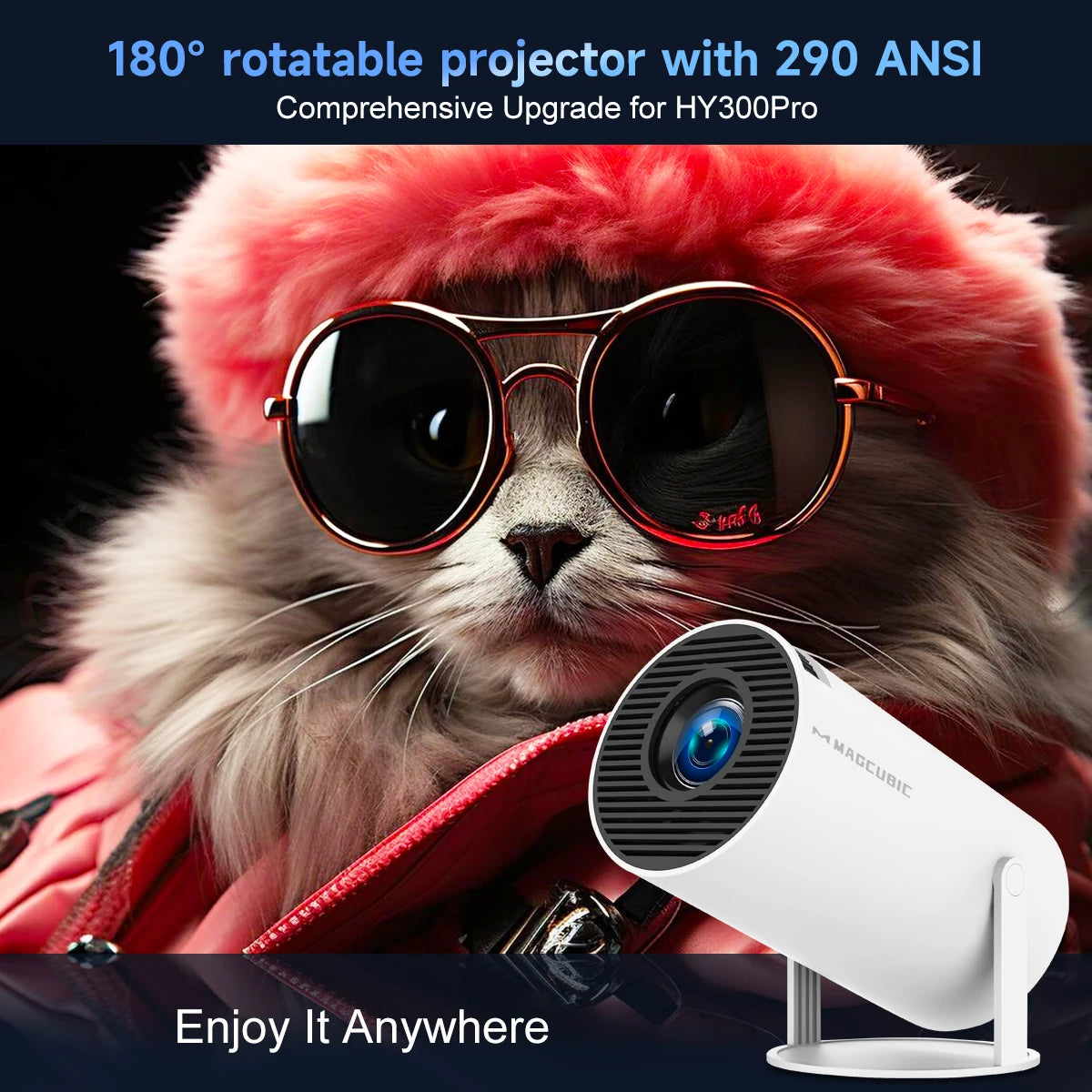 Magcubic Projector HY300 Pro 8K Android 14 Dual Wifi6 290ANSI Allwinner H726 BT5.4 1080P 1280*720P Home Cinema Outdoor Projetor - Fullshopping