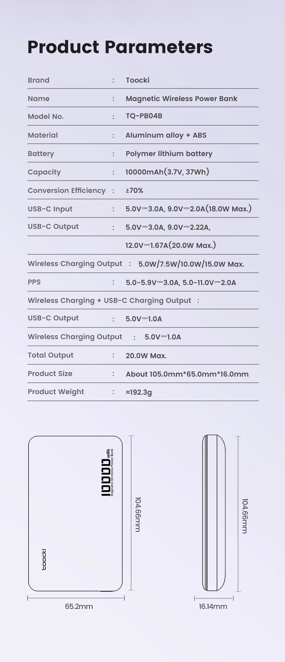 Toocki Magenetic PowerBank 10000mAh 15W Wireless Charging for Magsafe PD 20W Extenal Battery for iPhone 17 16 15 14 13 Pro Max - Fullshopping