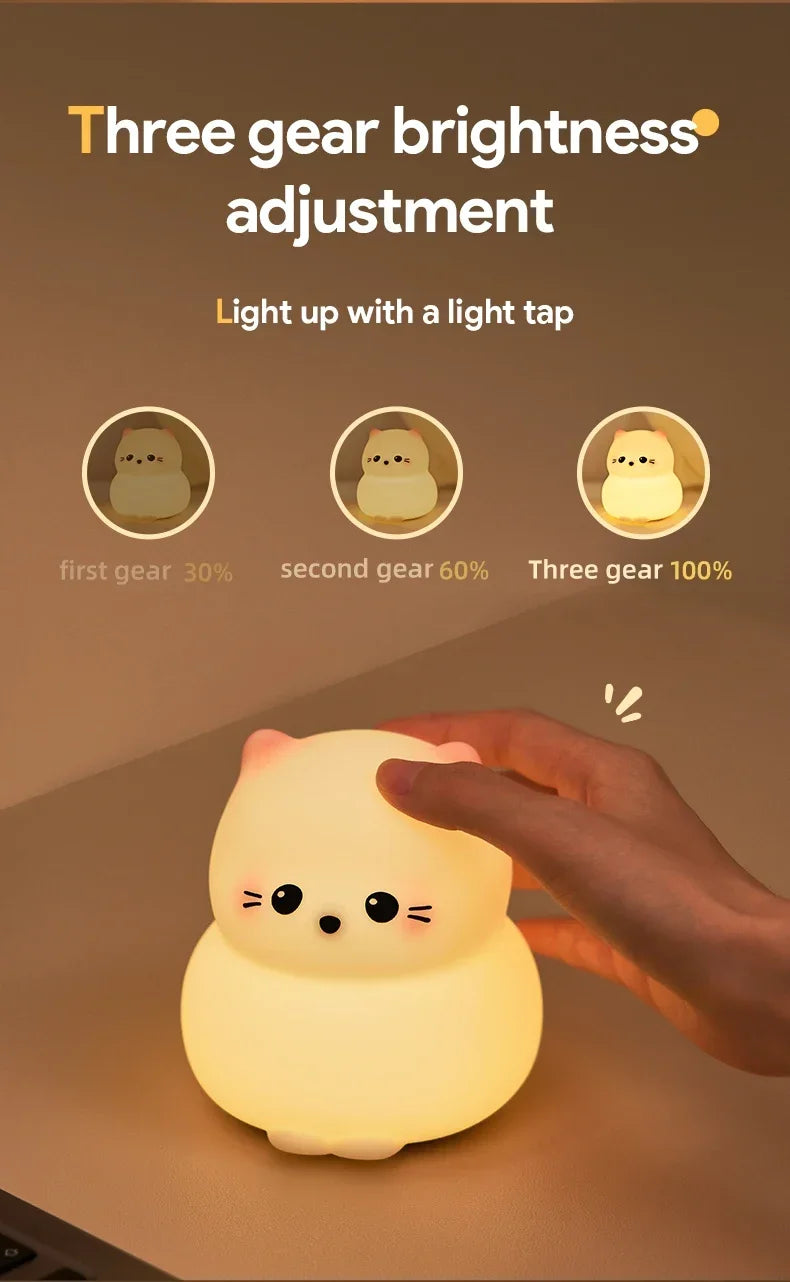Cute Animal-shape Silicone Night Light Rechargeable Bedside Patting Nightlights For Child Holiday Gift Bedroom Decor Lighting - Fullshopping