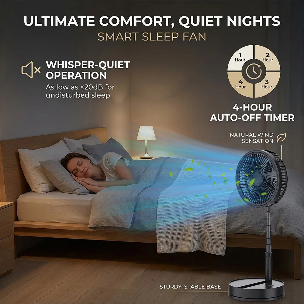 Telescopic Folding Desk Fan With 8000 mAh Wireless USB Rechargeable Adjustable Height Timing Remote control Fans