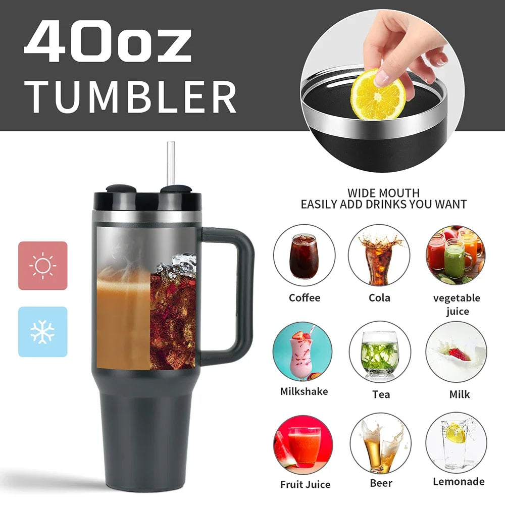 40oz Stainless Steel Thermal Mug Large Capacity Insulated Coffee Cup Office Home Water Bottle Travel Car Tumbler New Year Gifts