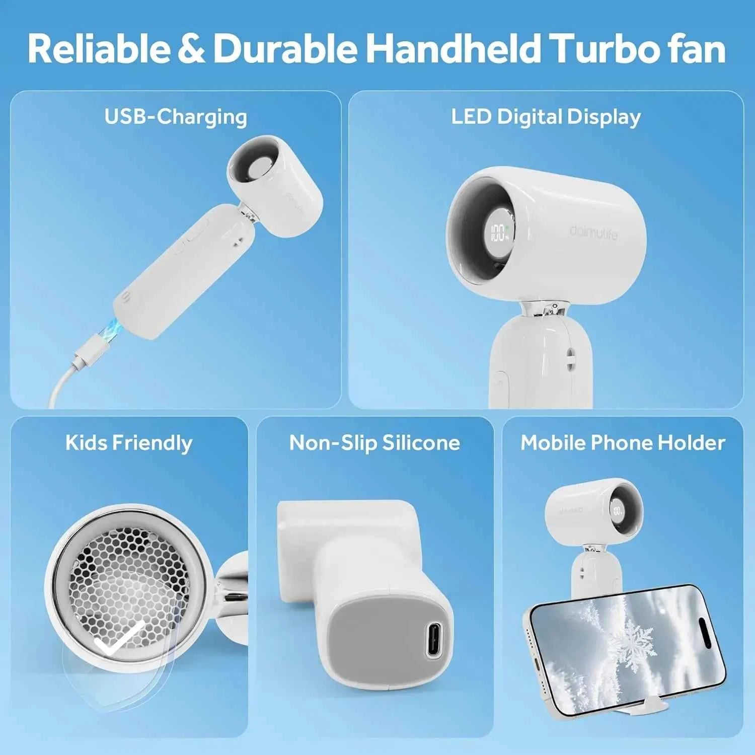 High Speed Handheld Fan 1-100 Stepless Speed Adjustment, Portable Turbo Fan 3 IN 1 Rechargeable Fans 90° Foldable ﻿