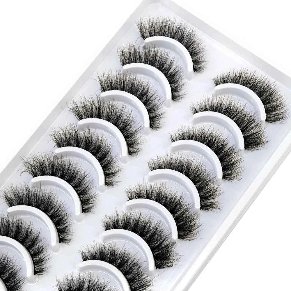 HBZGTLAD 10 pairs Eyelashes 3D Natural Long False Lashes Fluffy Soft Cross Manga Lashes Wispy Natural Eyelash Extension Makeup
