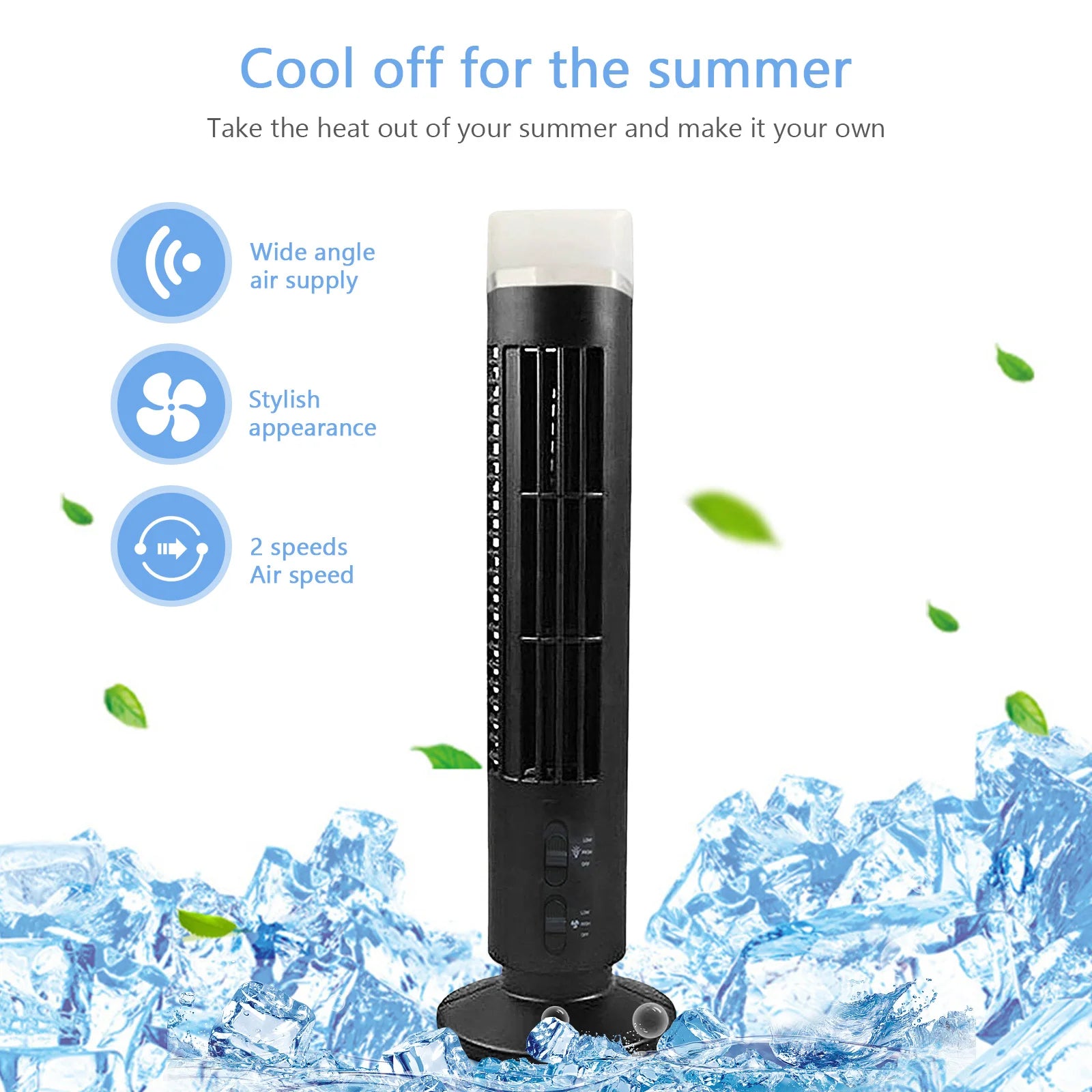 Vertical  Fan Bladeless Cooling Tower Fans with Light USB Plug-in Or Battery Powered 2-speed for Home Office