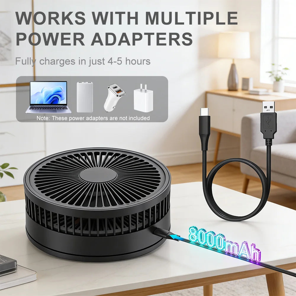 Telescopic Folding Desk Fan With 8000 mAh Wireless USB Rechargeable Adjustable Height Timing Remote control Fans