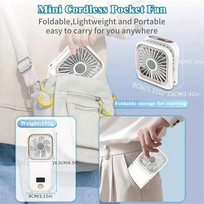 3000mAh 180° Folding Desktop Air Cooling Fan Emergency Power Supply Hanging Neck Fan Handheld USB Charging Portable Fan 2025