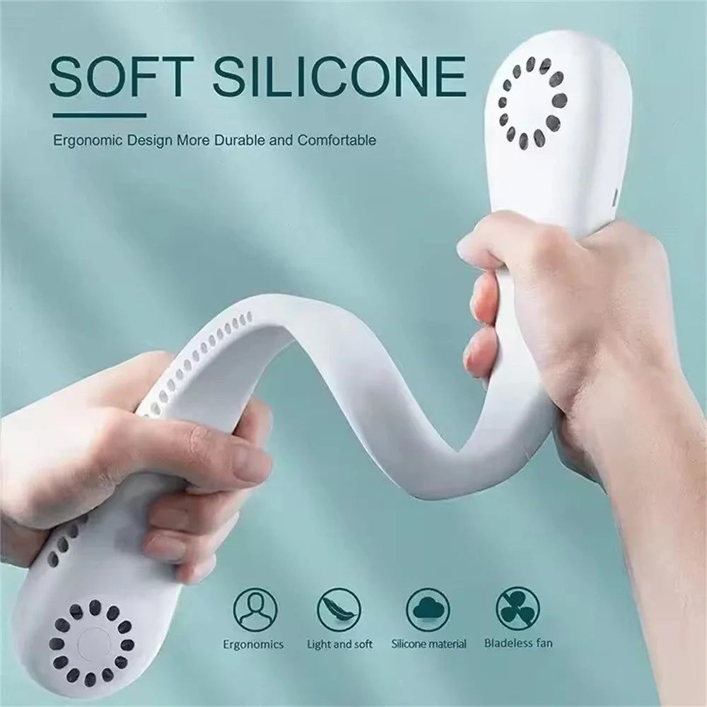 New Mini Neck Fan Portable Bladeless Hanging Neck 1200mAh Rechargeable Air Cooler 3 Speed Mini Summer Sports Fans - Fullshopping