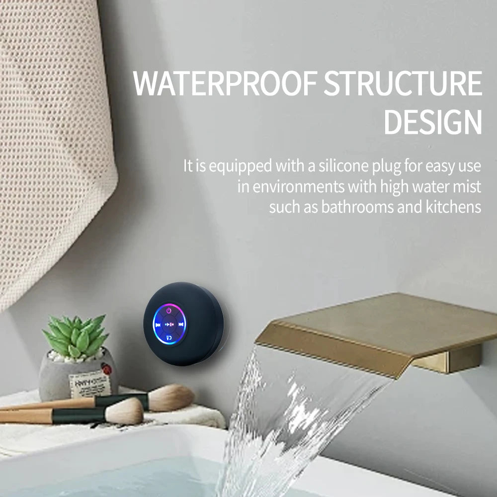 Portable Wireless Bluetooth Speaker LED Light IPX4 Waterproof Loudspeaker Outdoor Bathroom Large Suction Cup Stereo Sound Box - Fullshopping