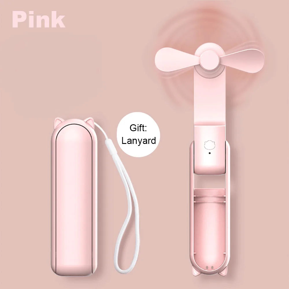 Portable Mini Handheld Fan Small Pocket Fan USB Rechargeable Battery Fan Folding Cooling Hand Fan Mini USB Fan with Power Bank - Fullshopping