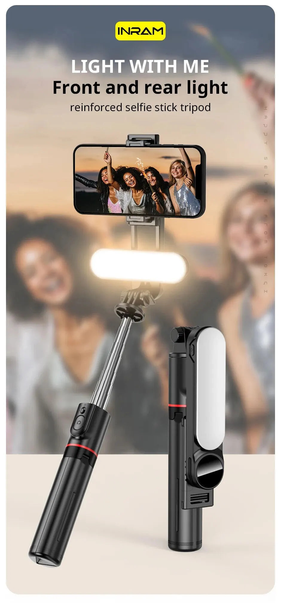 Portable Selfie Stick With Fill Light Foldable Mini Tripod Wireless Bluetooth Remote Shutter For Android Smartphones Video Live - Fullshopping