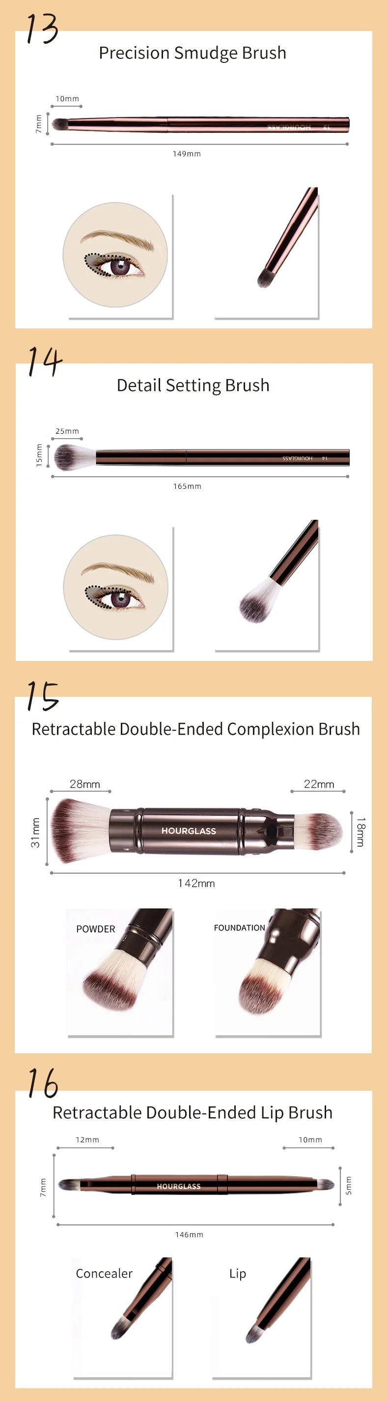 Hourglass Makeup Brushes Powder Foundation Concealer Blusher Bronzer Eye Shadow Eyebrow Eyeliner Sculpting Brush - Fullshopping