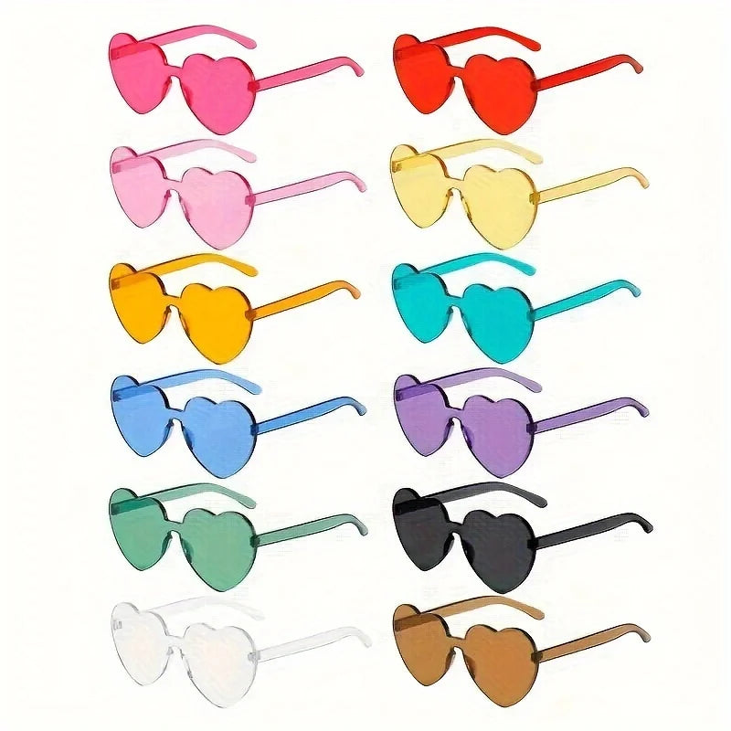 15pcs Heart Shaped Rimless Sunglasses Women Men Cute Cat Eye Candy Color One Piece Shades Sun Glasses Party Eyeglasses UV400 - Fullshopping