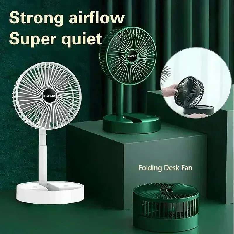Summer Gift Portable Charging Desk Fan with Adjustable Height, Strong Wind, Foldable and Telescopic Mobile Phone Stand