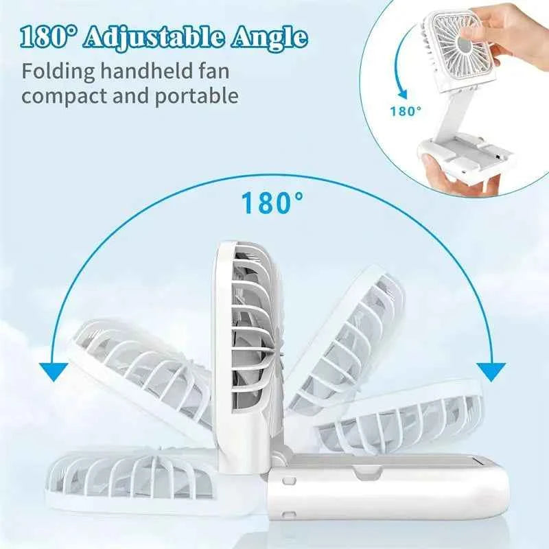 3000mAh 180° Folding Desktop Air Cooling Fan Emergency Power Supply Hanging Neck Fan Handheld USB Charging Portable Fan 2025 - Fullshopping