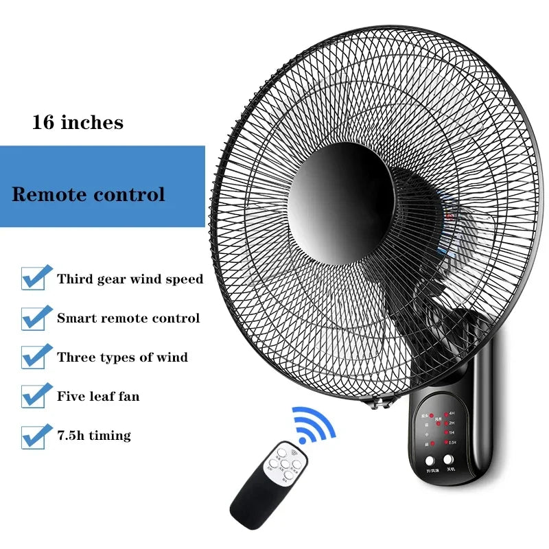 Household Wall-Mounted Electric Fan 220V/60W 16-Inch Living Room Kitchen Fan With 3 Speed Adjustable Smart Version/Mechanical - Fullshopping