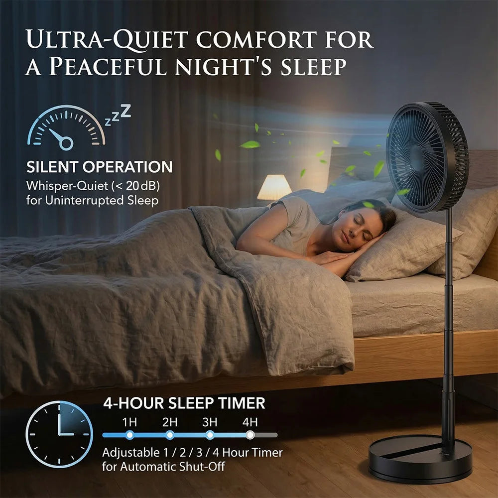 9" Portable Standing Oscillating Fan with Remote - Tall Floor Foldable Travel Fan for Sleeping - Pedestal Stand Up Folding Bed k