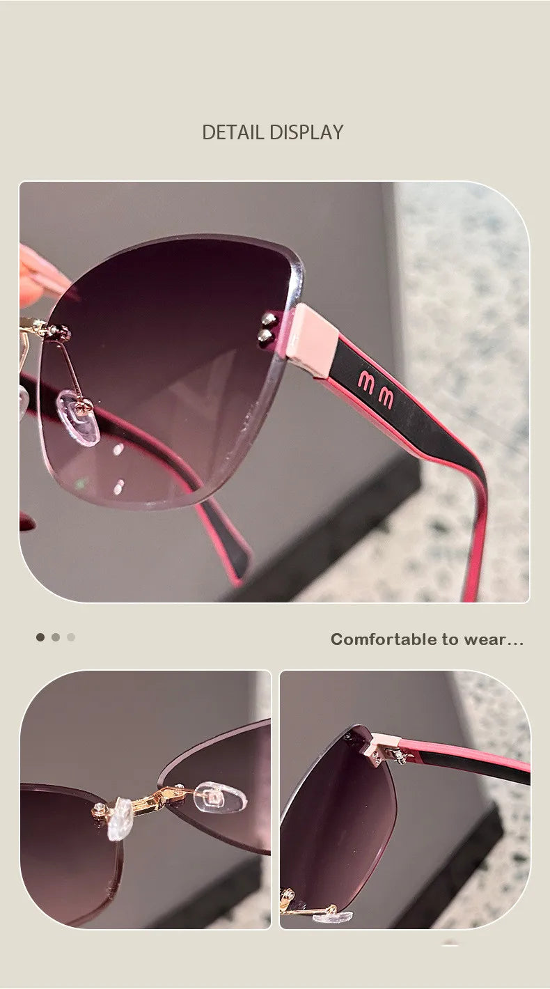 Large Frame Cat Eye Fashion Sunglasses 2025 New UV Protection Women's Edge Cutting Frameless DS-8208 - Fullshopping