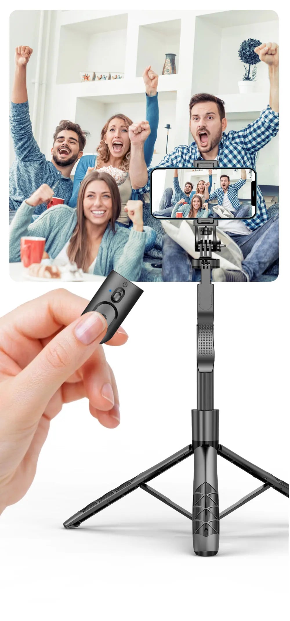 Phone Stabilizer Smart Facial Tracking Detachable Phone Clip with Fill Light Desktop Phone Stand Wireless Selfie Stick Tripod - Fullshopping