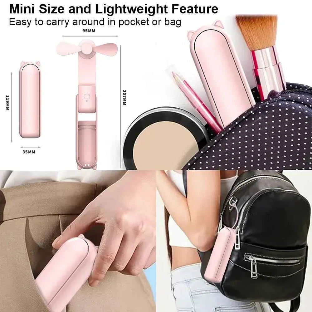 Portable Mini Handheld Fan Small Pocket Fan USB Rechargeable Battery Fan Folding Cooling Hand Fan Mini USB Fan with Power Bank