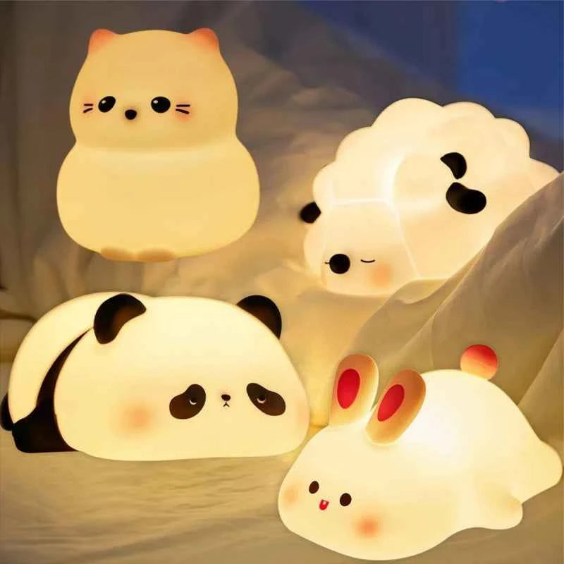 Cute Animal-shape Silicone Night Light Rechargeable Bedside Patting Nightlights For Child Holiday Gift Bedroom Decor Lighting - Fullshopping