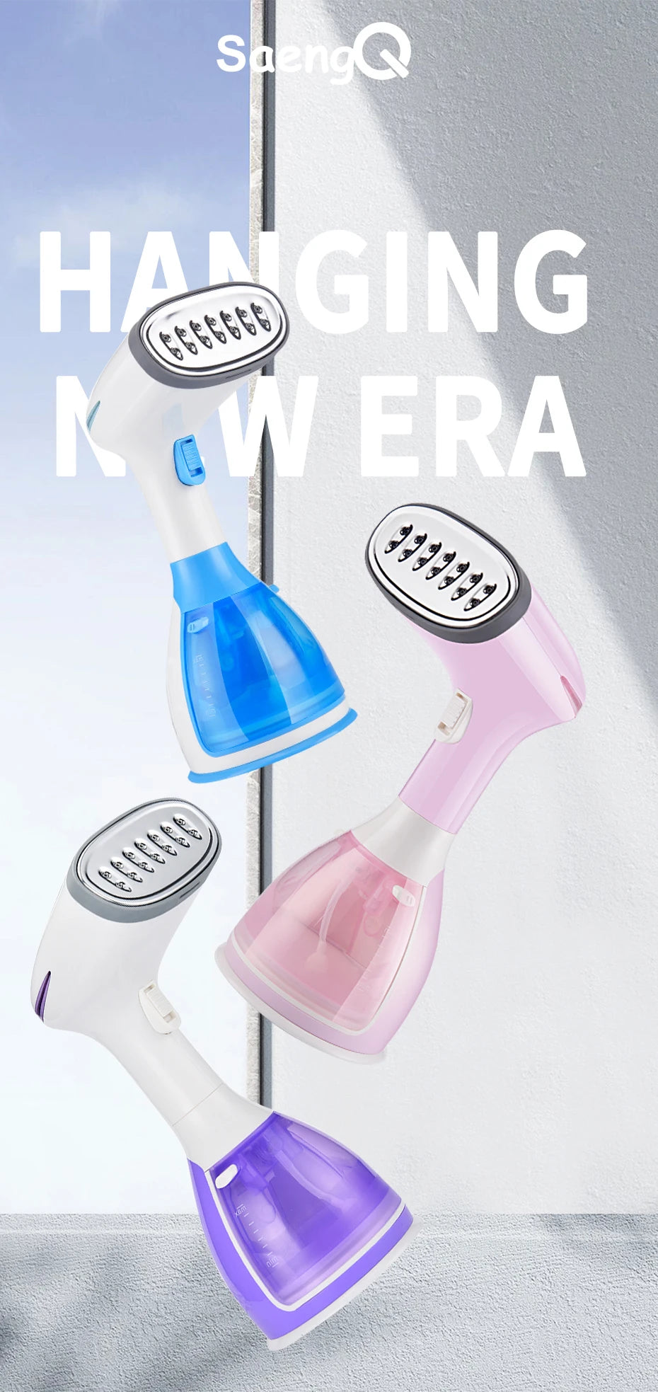 saengQ Handheld Garment Steamer 1500W Electric Household Fabric Steam Iron 280ml Portable Vertical Fast-Heat For Clothes Ironing - Fullshopping