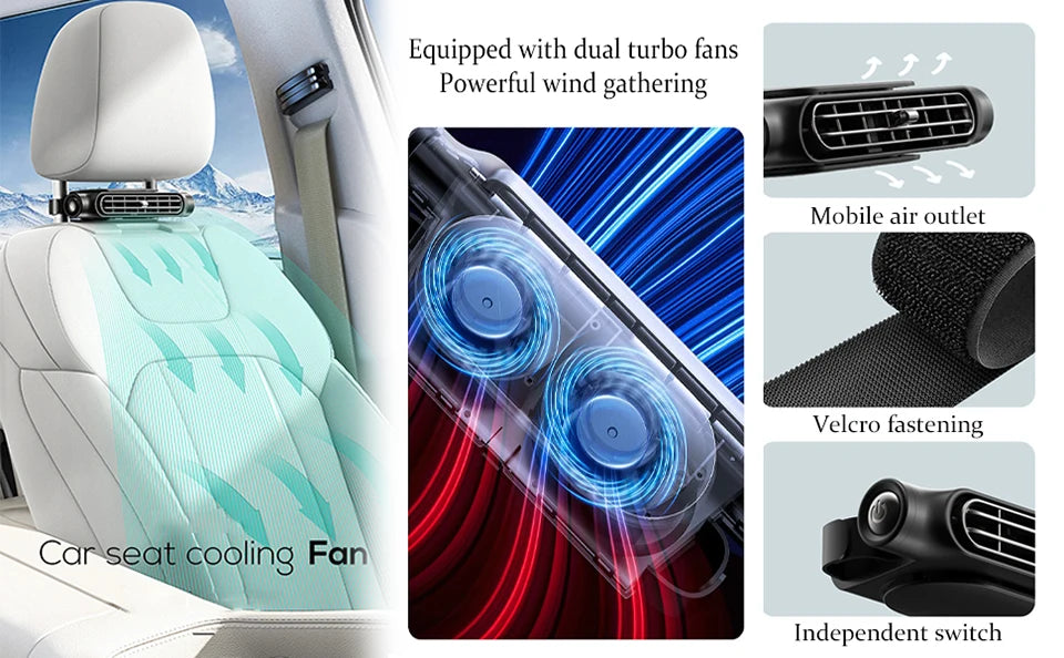 Car Seat Cooling Fan 3 Speed Adjustable 5V USB Car Headrest Cooling Air Fan Car Seat Fan for Front Rear Car Interior Accessories - Fullshopping