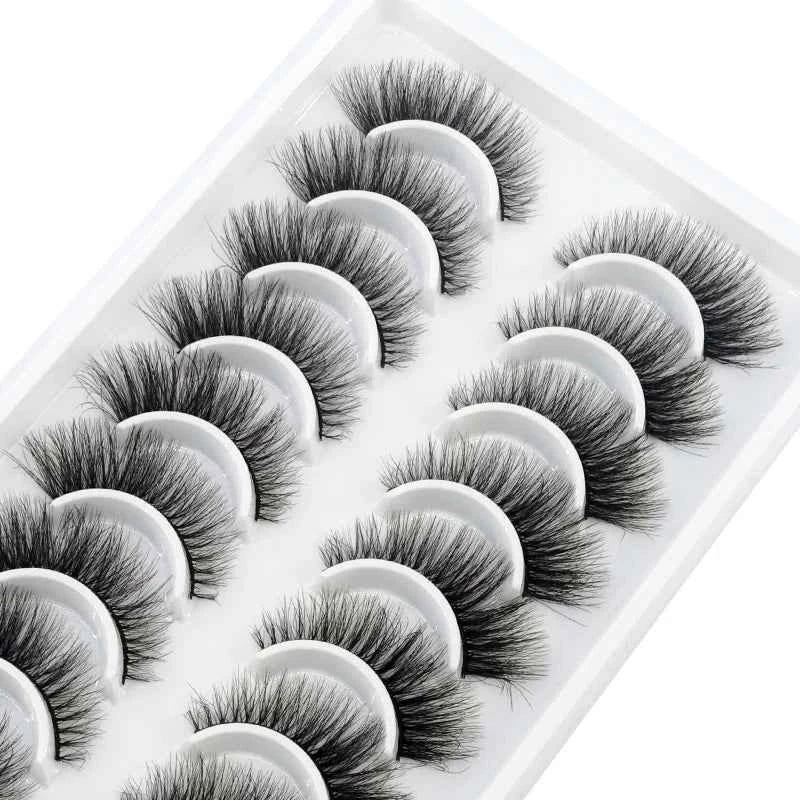 HBZGTLAD 10 pairs Eyelashes 3D Natural Long False Lashes Fluffy Soft Cross Manga Lashes Wispy Natural Eyelash Extension Makeup