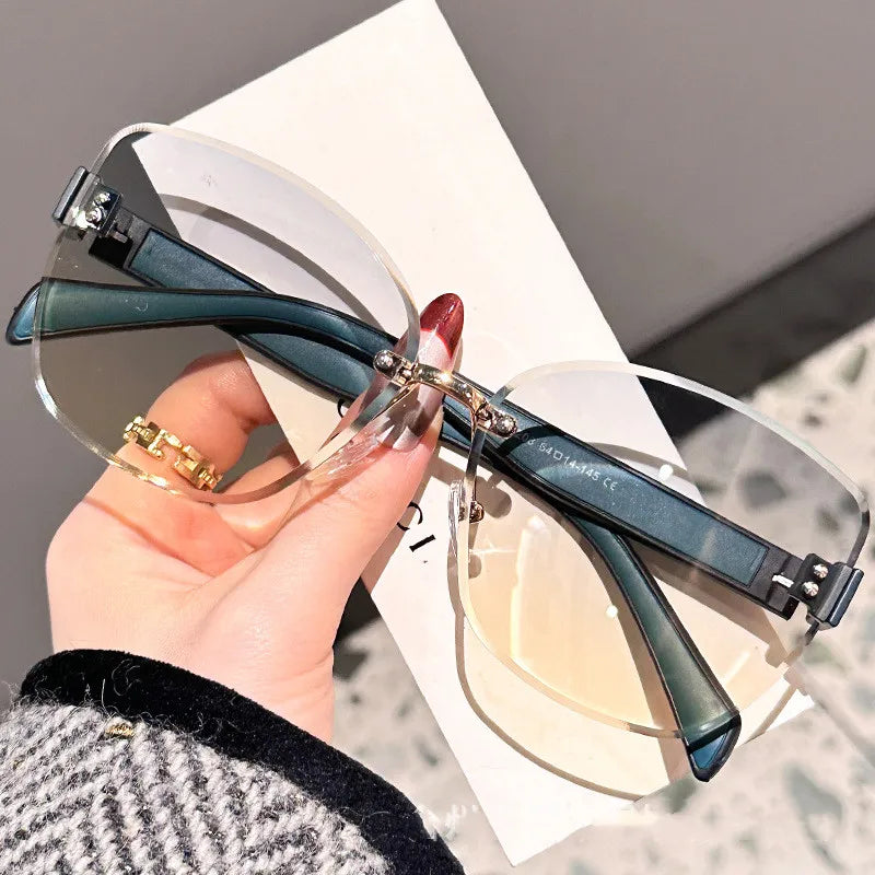 Large Frame Cat Eye Fashion Sunglasses 2025 New UV Protection Women's Edge Cutting Frameless DS-8208 - Fullshopping