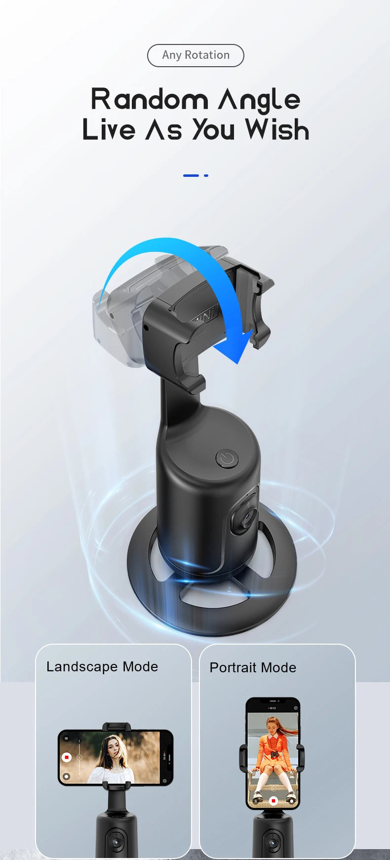 Phone Stabilizer Smart Facial Tracking Detachable Phone Clip with Fill Light Desktop Phone Stand Wireless Selfie Stick Tripod - Fullshopping