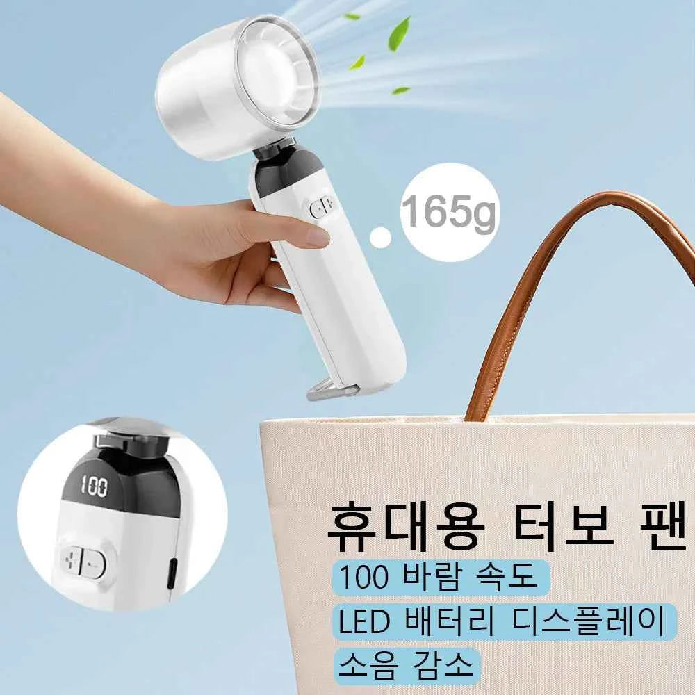 Hands Free Turbo Fan 100 Speeds Mini Portable Folding Fan With LED Power Display USB Charging For Outdoor Walking Shopping