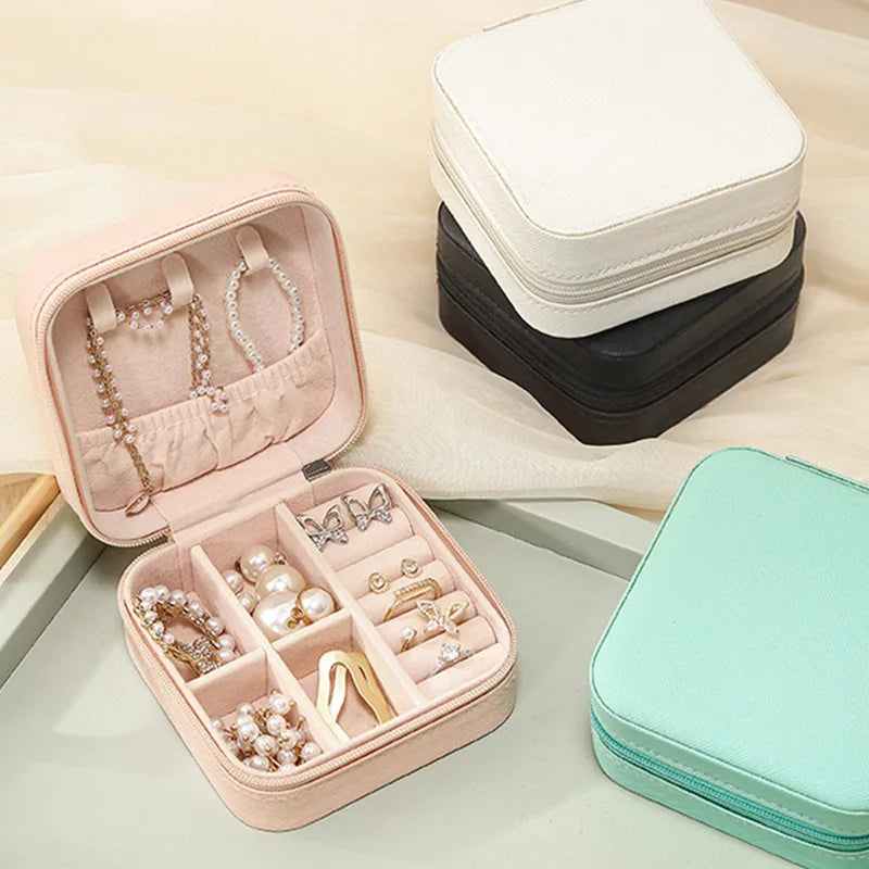 Portable Mini Jewelry Storage Box Travel Organizer Jewelry Case Leather Storage Earrings Necklace Ring Jewelry Organizer Display - Fullshopping