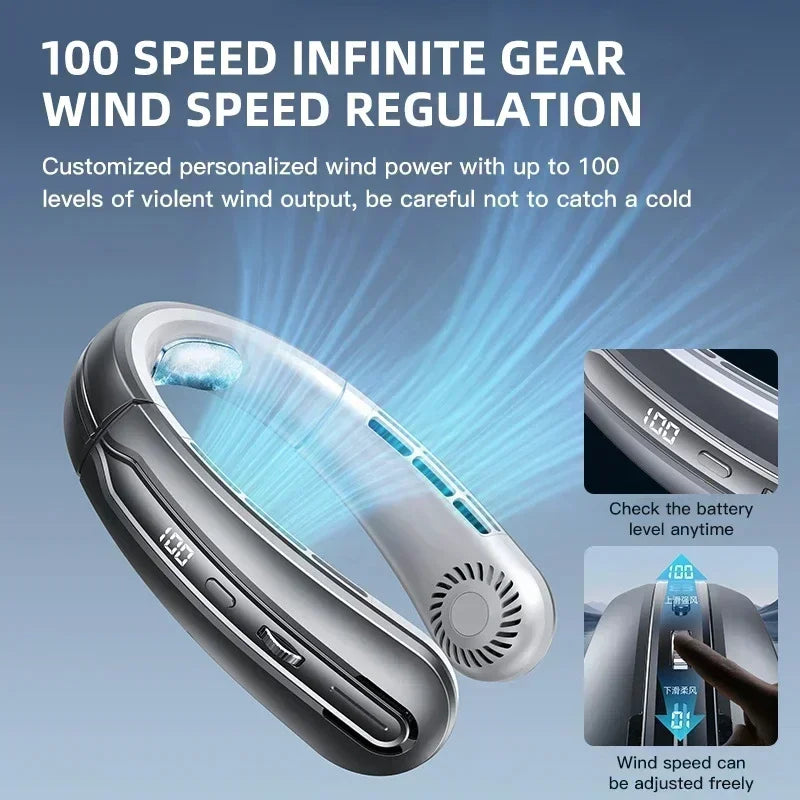 Xiaomi 8000mAh Electric Hanging Neck Fan Portable Bladeless Mini Rechargeable Mute LED Digital Display Air Cooler For Outdoor - Fullshopping