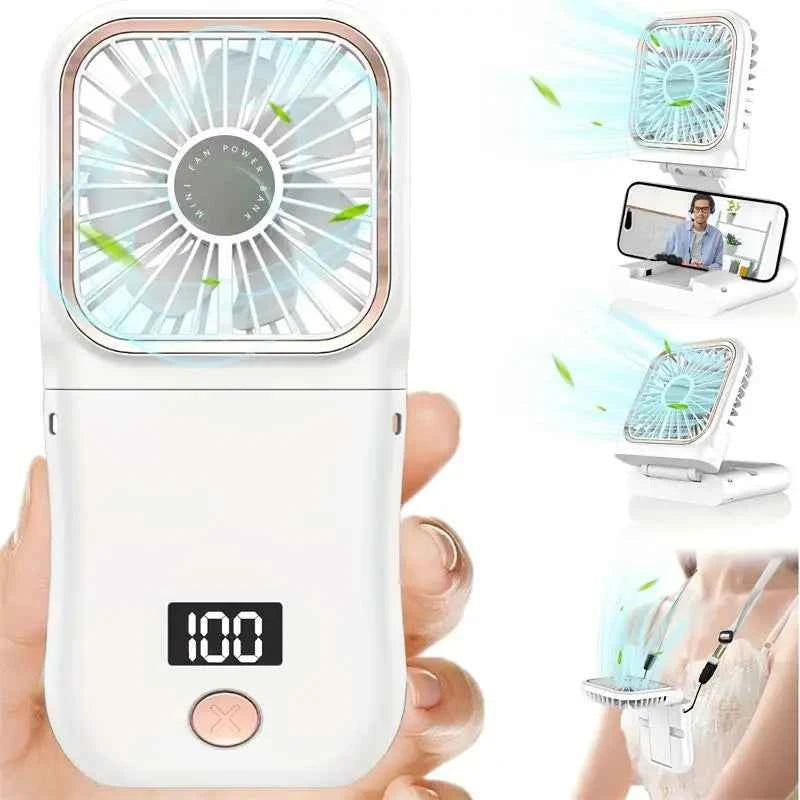 3000mAh 180° Folding Desktop Air Cooling Fan Emergency Power Supply Hanging Neck Fan Handheld USB Charging Portable Fan 2025