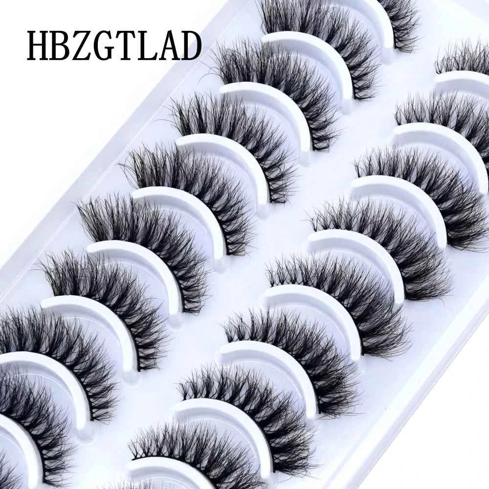 HBZGTLAD 10 pairs Eyelashes 3D Natural Long False Lashes Fluffy Soft Cross Manga Lashes Wispy Natural Eyelash Extension Makeup