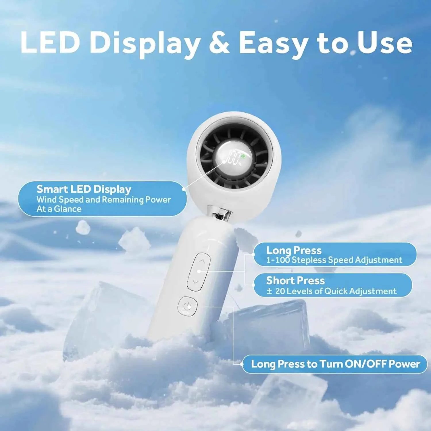 High Speed Handheld Fan 1-100 Stepless Speed Adjustment, Portable Turbo Fan 3 IN 1 Rechargeable Fans 90° Foldable ﻿