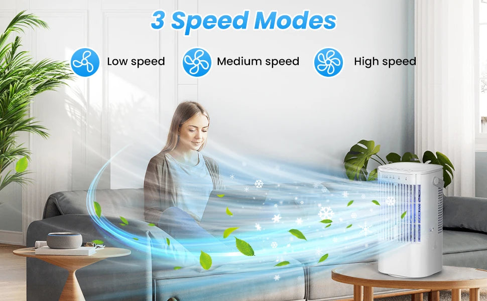 Portable cooling fan with seven-color night light, 900ml large capacity, USB interface, suitable for living room, bedroom, etc