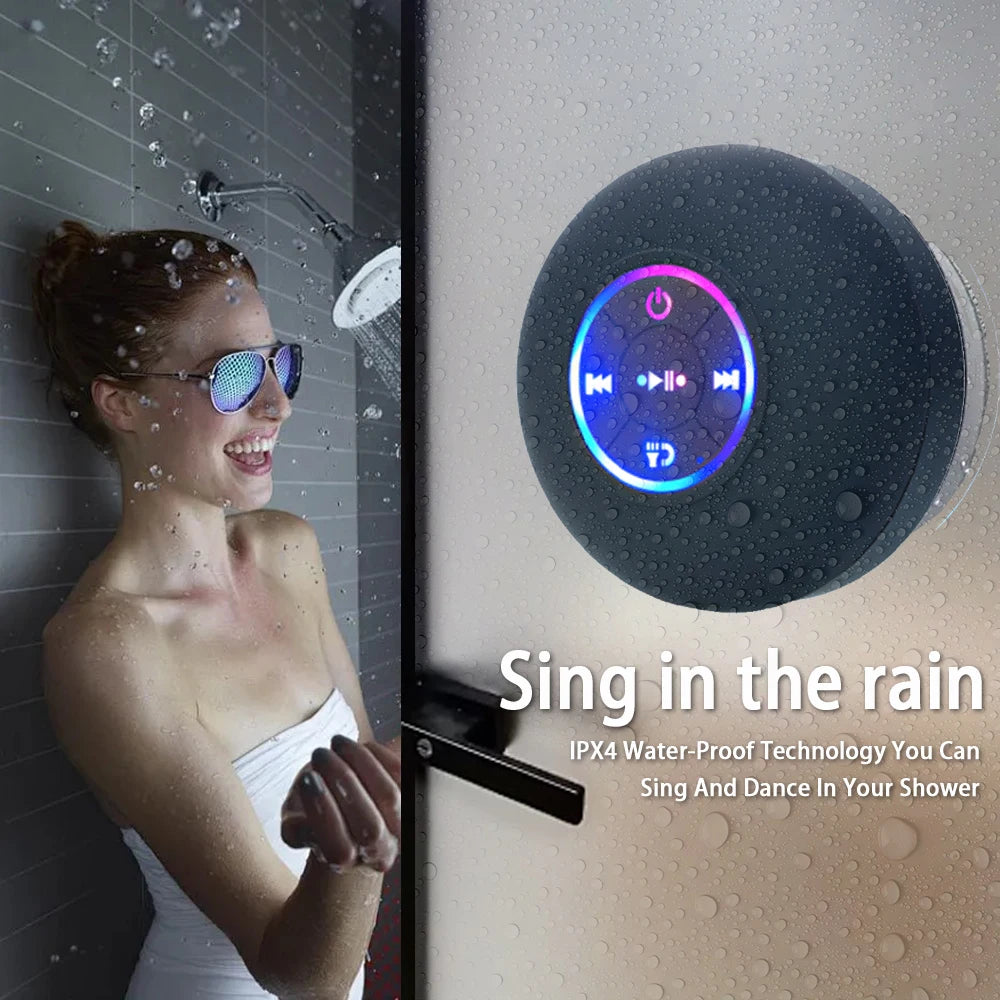 Portable Wireless Bluetooth Speaker LED Light IPX4 Waterproof Loudspeaker Outdoor Bathroom Large Suction Cup Stereo Sound Box - Fullshopping
