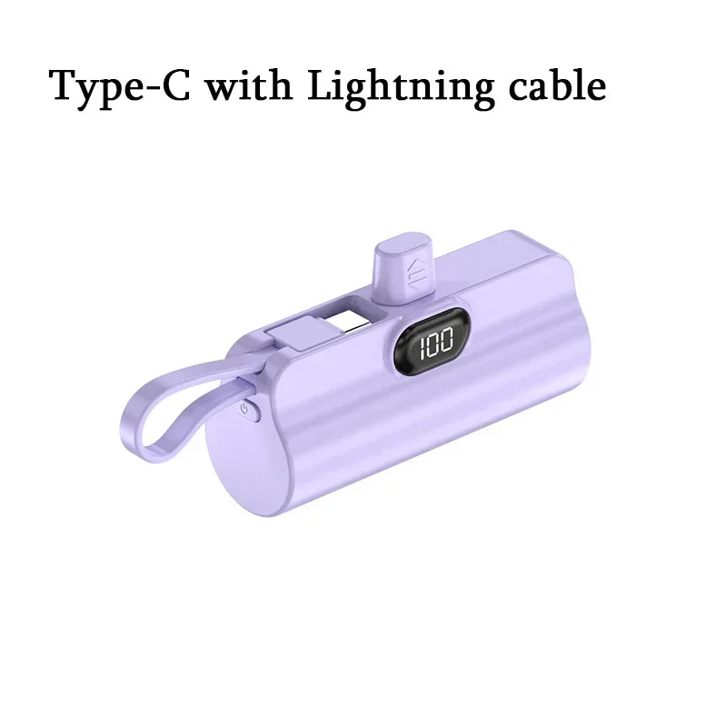 10000mAh Mini Power Bank Portable Fast Charger External Spare Battery For iPhone Samsung Built-in Type C Cable Small Powerbank - Fullshopping