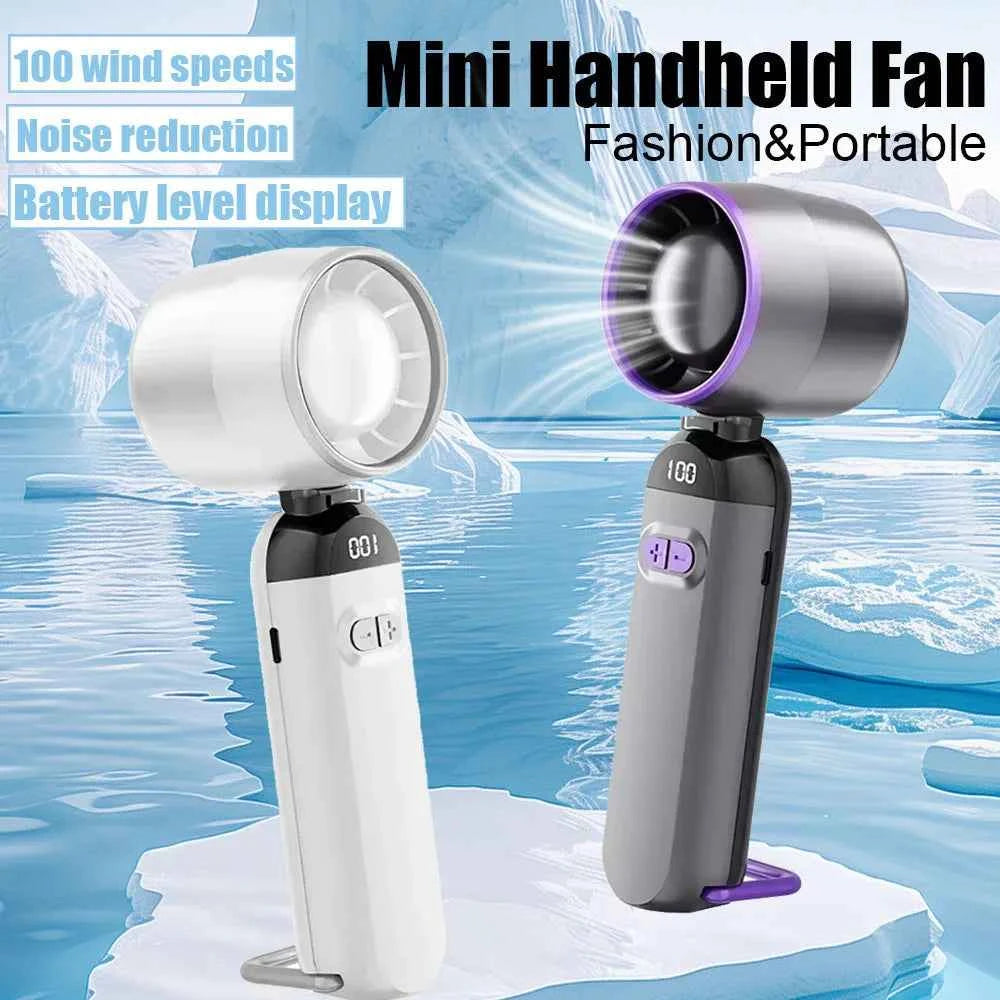 100 Speeds Handheld Fan Turbo Portable Fan With LED Battery Indicator USB Charging Foldable Mini Size For Outdoor Use
