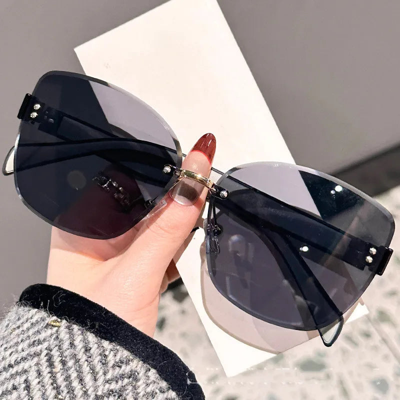 Large Frame Cat Eye Fashion Sunglasses 2025 New UV Protection Women's Edge Cutting Frameless DS-8208 - Fullshopping
