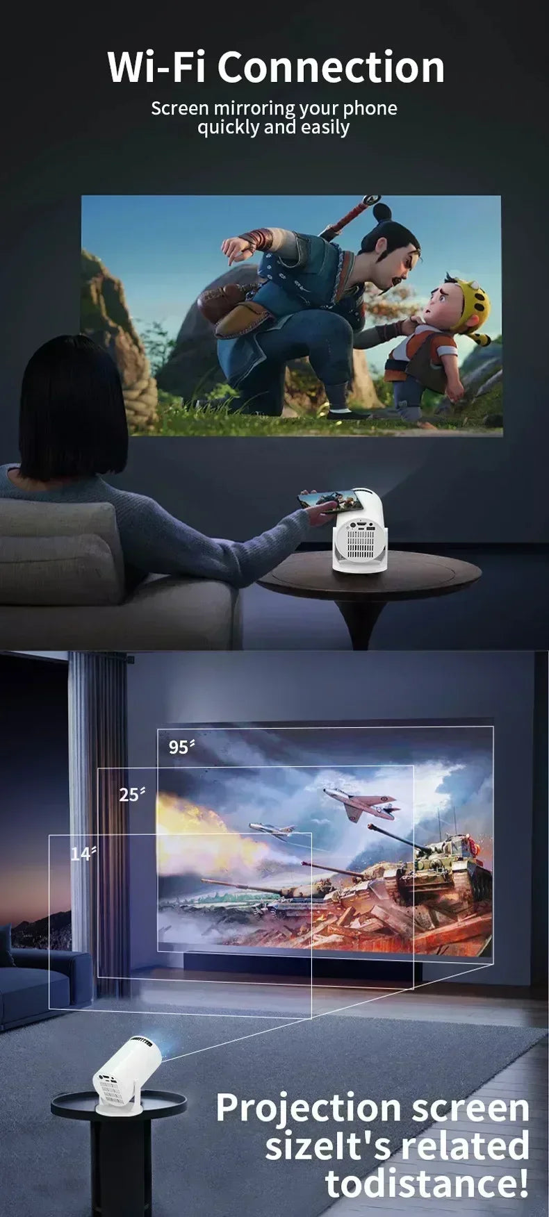 New Projector HY300 4K Android 11 Wifi6 290ANSI Allwinner H713 BT50 1080P 1280720P Cinema Outdoor Portable Projectors - Fullshopping