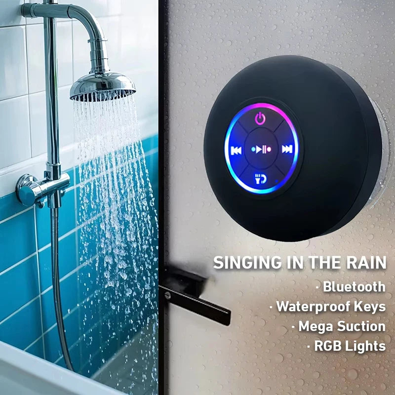 Portable Wireless Bluetooth Speaker LED Light IPX4 Waterproof Loudspeaker Outdoor Bathroom Large Suction Cup Stereo Sound Box - Fullshopping