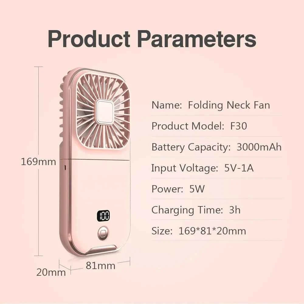 Fan Mini Digital Display Hanging Neck Fan Portable USB - Fullshopping