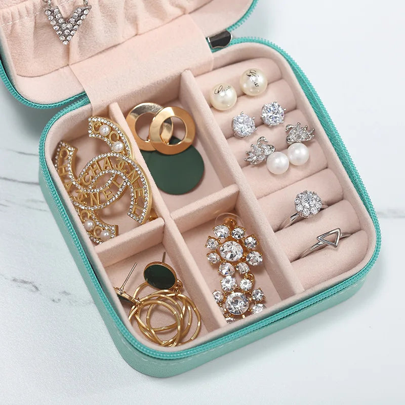 Portable Mini Jewelry Storage Box Travel Organizer Jewelry Case Leather Storage Earrings Necklace Ring Jewelry Organizer Display - Fullshopping