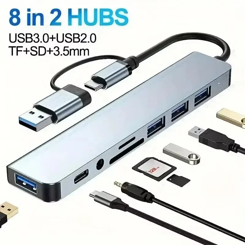 USB C Hub 8In1 7in2 7in1 Type C 3.1 To 4K HDMI Adapter with RJ45 SD/TF Card Reader PD Fast Charge for MacBook Notebook Laptop - Fullshopping