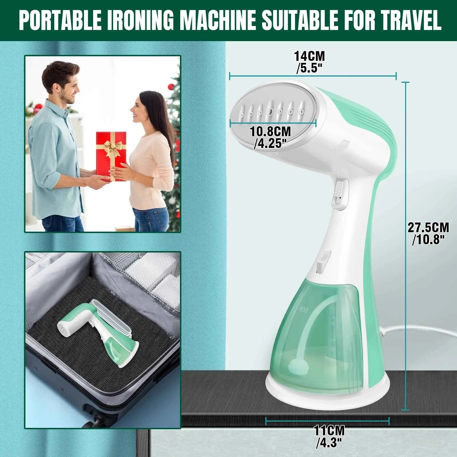 Portable Handheld Steamer Iron, 300ML Large Tank Mini Garment Steamer for Home/Dorm/Travel, Quick Heat-Up, Anti-Wrinkle & Steril