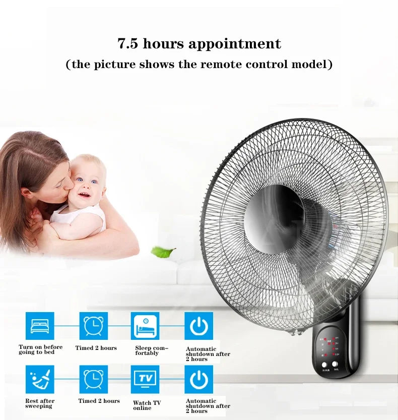 Household Wall-Mounted Electric Fan 220V/60W 16-Inch Living Room Kitchen Fan With 3 Speed Adjustable Smart Version/Mechanical - Fullshopping