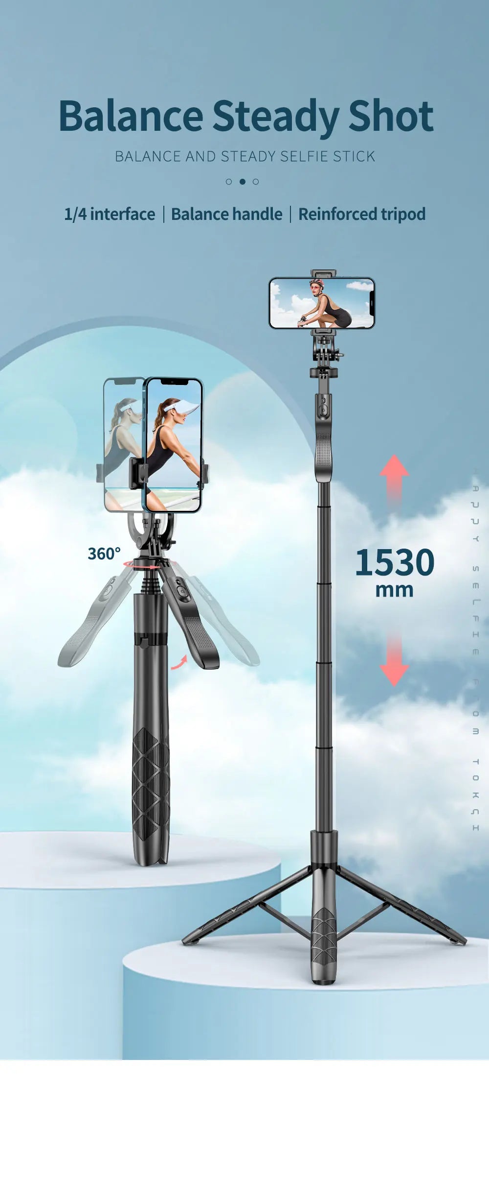 Phone Stabilizer Smart Facial Tracking Detachable Phone Clip with Fill Light Desktop Phone Stand Wireless Selfie Stick Tripod - Fullshopping